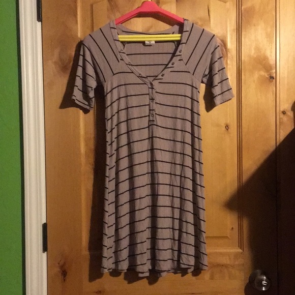 BILLABONG Hide Away Stone Gray Black Stripe Dress $49.95 EUC XS Style# JD01SBHI - Picture 4 of 11
